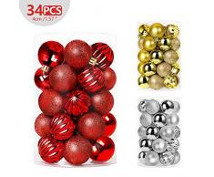 Shareconn 34 Weihnachtskugeln Baumschmuck Weihnachten Deko, Weihnachtsbaum deko Kugeln mit Anhänger Baumschmuck Weihnachten Plastik PVC 4cm 34 Stück/Set, Rot
