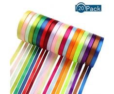 lovingmona Satinband Geschenkband Breit 10mm 20 Stück Satin Bänder Geschenkbänder 20 Farben Grün Rosa Blau Rot Gelb