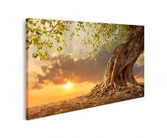 Bild auf Leinwand Wunderschöner Baum bei Sonnenuntergang in leuchtendem Orange mit freiem Kopierplatz Bilder Wandbild Poster Leinwandbild