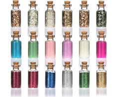 com-four® 18x Mini Fläschchen mit Dekoglitzer - Bastel-Set mit Glitzer - Dekokugeln, Dekosteine & Dekosand [Auswahl variiert] (18 Stück - Glitzer Mix)