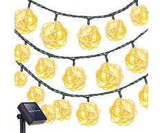 KINGCOO Rattan Lichterkette, Wasserdicht 20LED Solar Ball Lichterkette Deko Lichterkette mit 2 Beleuchtung Modi für Outdoor Garten Hof Terrasse Weihnachten Party Modern warmweiß