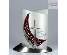 Hochzeitskerze modern Oval 19/13 cm, Silber -1337- mit Namen und Datum - Perlmutt-Struktur und Perlenverzierung- Kerze zur Hochzeit - Brautkerze - Kreuz