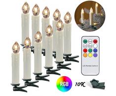 wolketon LED Weihnachtskerzen 10er Kabellose Kerzen, LED Christbaumkerzen mit Timer, Beige, Warmweiß und RGB, Flammenlose