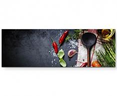 Eau Zone Wandbild auf Leinwand 120x40cm Küche Holzlöffel mit Gemüse