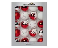 KREBS & SOHN 20er Set Glaskugeln - Be Happy Weihnachtsbaumschmuck - Christbaumkugeln - Rot, WeiÃ, Silber