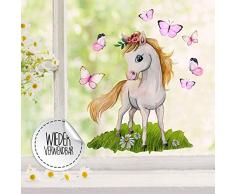 Fensterbilder Fensterbild Pferd Pferdchen stehend Schmetterlinge wiederverwendbar Frühling Frühlingsdeko Fensterdeko bf54 - ausgewählte Farbe: *bunt* ausgewählte Größe: *5. Pferdchen stehend*