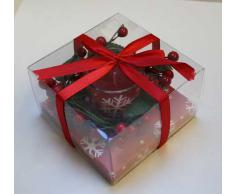 Land-Haus-Shop Weihnachtskerze Glas mit Beerenkranz, Weihnachts Kerze Tisch Deko Beeren Kranz (LHS)