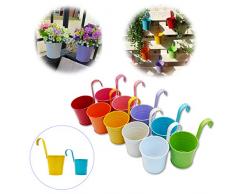 GIOVARA Groß 10er-Set Blumentöpfe aus Metall Vase Hängender Pflanzkorb ohne Ablaufloch, Abnehmbarer Haken, Balkonzaun, Garten-Wohnkultur