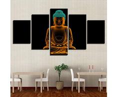 LTLH Art Bilder Buddha Feng Shui Wandbild Vlies - Leinwand Bild Format Wandbilder Wohnzimmer Wohnung Deko Kunstdrucke Grau 5 Teilig - Fertig zum Aufhängen,A,40 * 60 * 2+40 * 80 * 2+40 * 100 * 1
