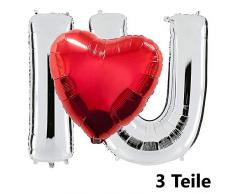 DIWULI, 3 Teile I Love U Luftballon-Set mit Herz-Ballon, Silberne Buchstaben + roter Herzform Folien-Luftballon, Herzluftballon, Herzfolienballon, Folien-Ballons für Geburtstag, Hochzeit, Dekoration