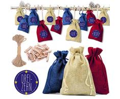 Yuanj 24 Adventskalender zum Befüllen Weihnachtskalender, 24 Stoff Beutel - 3 Farben, DIY Weihnachten Geschenksäckchen mit 1-24 Adventszahlen Aufkleber, Geschenk für Jungen/Mädchen