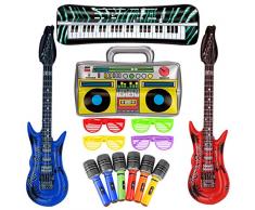 SAVITA 10 Stück Aufblasbare Rock Star Toy Set, Aufblasbare Gitarre Mikrofon Radio Tastatur für Kinder Rock Thema Partybedarf