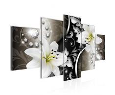Bilder Blumen Lilien Wandbild Vlies - Leinwand Bild XXL Format Wandbilder Wohnzimmer Wohnung Deko Kunstdrucke Braun 5 Teilig - MADE IN GERMANY - Fertig zum Aufhängen 208053a
