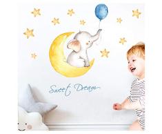 Little Deco Wandaufkleber Kinderzimmer Elefant Spruch Sweet Dream I 123 x 59 cm (BxH) I Mond Sterne Wandbilder Wandtattoo Junge Babyzimmer DL206-9