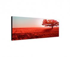 Panoramabild auf Leinwand und Keilrahmen 150x50cm Landschaft Wiese Baum rot Licht