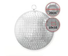 Spiegelkugel 20cm, silber, 10x10mm Facetten, Echtglas • Mirrorball Kunststoffkern • durchgehende Metallachse • Für Disco, Party, Club, Dekoration