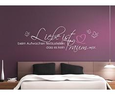 Grandora W800 Wandtattoo Zitat Liebe ist... mit Herz und Schmetterlingen weiß 120 x 38 cm