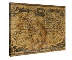 PICANOVA Art Retro Weltkarte 100x75cm – Premium Leinwanddruck – Kunstdruck Auf 2cm Holz-Keilrahmen Für Schlaf-Und Wohnzimmer Druck Auf Leinwand, mehrfarbig