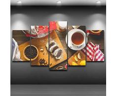 FCXBQ Rahmen Leinwand malerei Leinwandbilder Küche Wandkunst Wohnkultur Restaurant 5 Stücke Obst Lebensmittel Kaffee Kuchen Malerei Moderne Hd Gedruckt Poster