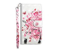 Veapero Hülle Samsung Galaxy A7 2018 Handyhülle Case Kunstleder PU Leder Hülle Wallet Tasche Soft TPU Innere Schutzhülle Schale Ständer Kartenfach Magnetverschluss Brieftasche,Bunter Baum