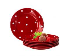 Van Well Emily 6er Set Kuchenteller rot-weiß gepunktet, rund Ø 200 mm, Steingut Teller rund, Dessertteller