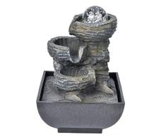 Tischbrunnen Zimmerbrunnen aus Polyresin Springbrunnen Zierbrunnen Feng Shui Wasserbrunnen mit LED Beleuchtung für Zuhause, Büro, Schlafzimmer Dekoration(220V)