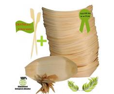 BIOQUQ Snackschale|Holzschale Schiffchen|Bio Einweggeschirr|kompostierbar|Fingerfoodschale (11cm, 100 Stück)