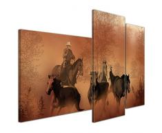 Bilderdepot24 Leinwandbild Cowboy mit Pferden 130 x 80 cm 3 teilig - fertig gerahmt, direkt vom Hersteller