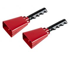 Cowbell mit Griff – 2er Pack Kuh Bell noismakers, für Laute Glöckchen Call Cheers, Sport Spiele, Hochzeiten, Farm, rot, 7,6 x 23,2 x 5,1 cm