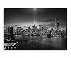 50x70cm Wandbild Fotoleinwand Bild in Schwarz Weiss New York Brooklyn Bridge Manhattan River Hudson Boot
