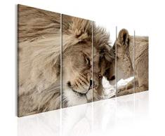 decomonkey Bilder Löwe 200x80 cm 5 Teilig Leinwandbilder Bild auf Leinwand Wandbild Kunstdruck Wanddeko Wand Wohnzimmer Wanddekoration Deko Tiere Afrika Katze braun beige