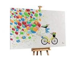 KunstLoft® XXL Gemälde Balloons Bike 180x120cm | original handgemalte Bilder | Menschen Bunt Weiß | Leinwand-Bild Ölgemälde einteilig groß | Modernes Kunst Ölbild