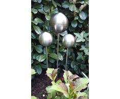 garten-wohnambiente Rosenkugel 10 cm Stab Edelstahl matt gebürstet Gartenstecker Dekokugel Dekorationskugel Kugel