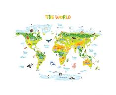 DECOWALL DLT-1715 Weltkarte Tierweltkarte Wandtattoo Wandsticker Wandaufkleber Wanddeko für Wohnzimmer Schlafzimmer Kinderzimmer (Extra Groß) (Englisch Ver.)