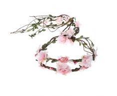 AWAYTR Boho Braut Blume Girlande Stirnband - Frauen Mädchen Einstellbare Baum Rattan Blatt Floral Haar Kranz Hochzeit Fotografie Dekoration, Pink - Spitze, Einheitsgröße