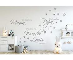 Wandschnörkel® Aufkleber mit Namen HM~AA13 Ein bisschen MAMA ein bisschen PAPA und ganz viel WUNDER Spruch Wandtattoo Kinderzimmer Baby Mädchen Jungen Türaufkleber, personalisiert