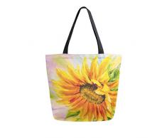 Mnsruu Lebensmitteltasche Sonnenblumen-Ölgemälde Küche wiederverwendbare Lebensmittelbeutel Canvas Einkaufstasche für Outdoor