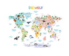 DECOWALL DAT-1615SDE Weltkarte Tierweltkarte Tiere Wandtattoo Wandsticker Wandaufkleber Wanddeko für Wohnzimmer Schlafzimmer Kinderzimmer (Groß) (Deutsche Ver.)