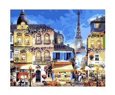 N/C Vorgedruckt Leinwand Ölgemälde Für Erwachsene Kinder Paris Maritime Hotel DIY Handgemalt Ölgemälde Kits Home Haus Dekor-40*50 cm (Ohne Rahmen)