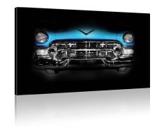 Oldtimer Auto Wandbild Retro Bild auf Leinwand Pkw Leinwandbild - 100x55 cm 1-Teilig: Blau
