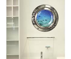 Wandkings Wandsticker Bullauge „Unterwasserwelt - Fischschwarm im Meer - 30 x 30 cm SILBER