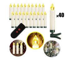 Weihnachtskerzen 10/20/30/40 Sets OZAVO, Christbaumkerzen mit Fernbedienung, kabellose Mini LED Kerzen, Weihnachtsbaumbeleuchtung 2 Lichtmodifikationen, Weihnachten(40 Sets)