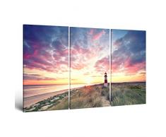 ge-Bildet® Leinwandbild zum Angebotspreis Leuchtturm auf Sylt strand natur Sonnenuntergang - 165x100 cm 3 teilig - leinwandbilder mehrteilig XXL - direkt vom Hersteller aus Deutschland - Made in Germany