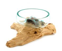 Wurzel mit Glasschale klein Schale Dekoschale Glas auf Holz Durchmesser 12-13 cm Holzdeko Teakholz Deko