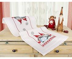 Kamaca Stickpackung VERLIEBTE WICHTEL Kreuzstich vorgezeichnet Stickdecke und Stickgarn aus 100% Baumwolle zum Selbersticken zu Winter Weihnachten (Tischläufer 40x100 cm)