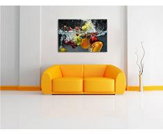 Früchte fallen ins Wasser Format: 60x40 auf Leinwand, XXL riesige Bilder fertig gerahmt mit Keilrahmen, Kunstdruck auf Wandbild mit Rahmen, günstiger als Gemälde oder Ölbild, kein Poster oder Plakat