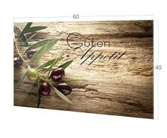 GRAZDesign 200117_60x40_SP Spritzschutz Glas für Küche/Herd | Bild-Motiv Olivenzweig mit Schrift | Küchenrückwand Küchenspiegel Glasrückwand (60x40cm)