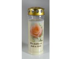 Grablicht-Kerze 20/7 cm - Rose A - 3755 - Wir denken... - 7 Tage Brenndauer - (Ewiglicht-Ölkerze)-Grabkerze mit Motiv und Spruch - Trauerkerze mit Foto und Spruch