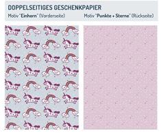 4x doppelseitiges Einhorn-Geschenkpapier + 1x Postkarte für Kinder | Made in Germany | (Einzelbögen 42x59cm, DIN A2/Regenbogen, Sterne, Punkte)