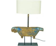 Guru-Shop Tischlampe/Tischleuchte Bell, aus Historischer Kuhglocke im Shabby Chic Look - in Bali Handgemacht aus Naturmaterial, 68x47x16 cm, Dekolampe Stimmungsleuchte